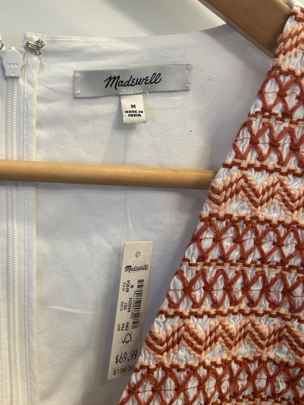 Madewell White Puff Sleeve Dress with Rust Embroidered V-Neck - Picture 3 of 3